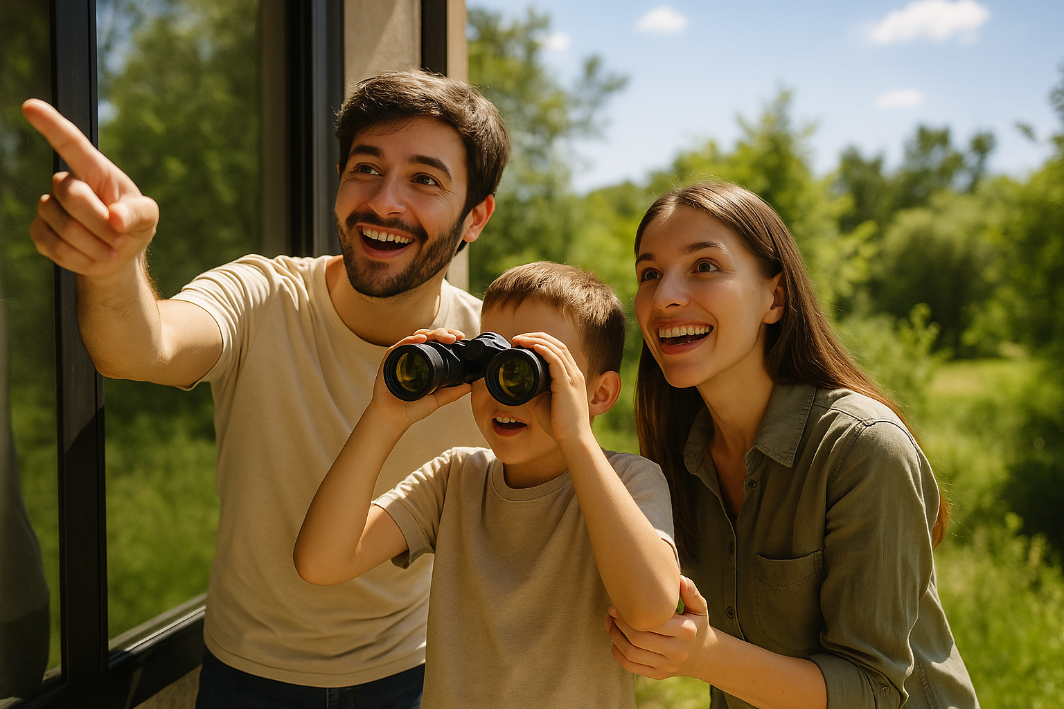 Young family bird watching together